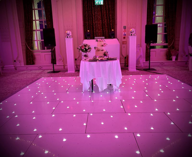 White LED dance floor in a wedding reception room
